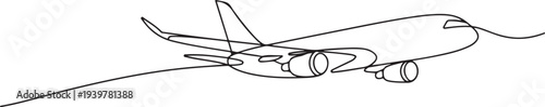 Airbuss fly outline drawing illustration. one continuous line drawing of pflying plane. one line Icon drawing