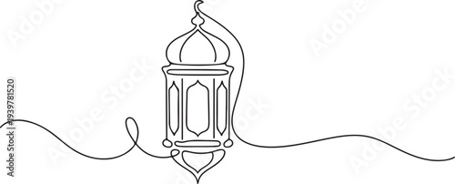 One continuous line drawing of islamic lantern illustration can use for ramadan and ied mubarak concept. one line Icon drawing