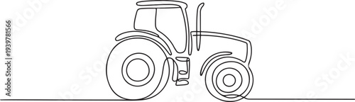 Agricultural tractor in continuous one line drawing. Single line art draw of tractor for farming concept. Editable vector. one line Icon drawing