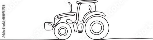 Agricultural tractor in continuous one line drawing. Single line art draw of tractor for farming concept. Editable vector. one line Icon drawing