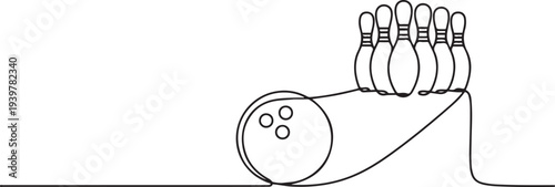 Continuous one line drawing of bowling ball sports. Bowling sport game simple outline illustration. Editable line vector. one line Icon drawing