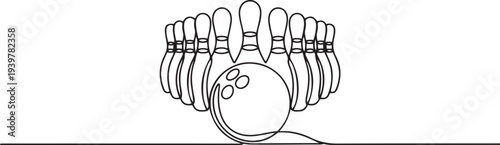Continuous one line drawing of bowling ball sports. Bowling sport game simple outline illustration. Editable line vector. one line Icon drawing