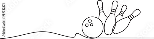 Continuous one line drawing of bowling ball sports. Bowling sport game simple outline illustration. Editable line vector. one line Icon drawing