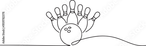 Continuous one line drawing of bowling ball sports. Bowling sport game simple outline illustration. Editable line vector. one line Icon drawing