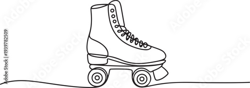 Roller skates continuous one line drawing. Vintage Retro roller skates single line art illustration. one line Icon drawing