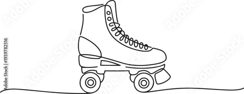 Roller skates continuous one line drawing. Vintage Retro roller skates single line art illustration. one line Icon drawing