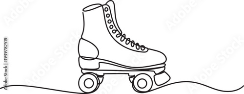 Roller skates continuous one line drawing. Vintage Retro roller skates single line art illustration. one line Icon drawing