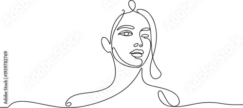 Beautyful lady face in continuous one line drawing. Single line art illustration of woman face. one line Icon drawing
