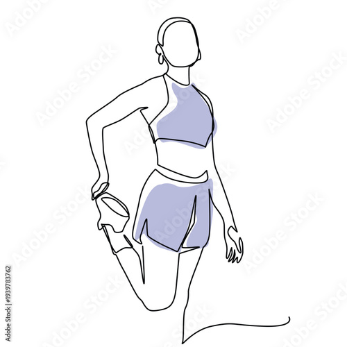 Woman stretching in sportswear one line drawing. Woman stretching in sportswear single line illustration. Woman stretching in sportswear minimalist line art