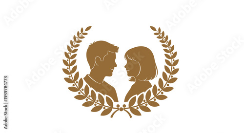 Couple Silhouettes with Laurel Wreath Emblem.