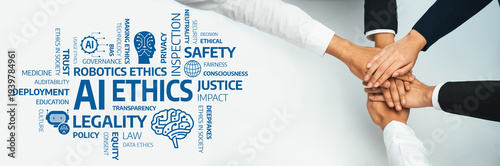 Quadro em tela A visual representation of collaboration highlighting ethical considerations in AI, emphasizing justice, safety, legality, transparency, and governance within technology