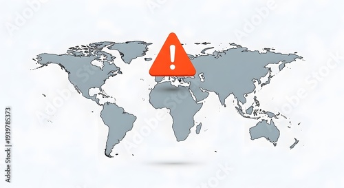 Global Crisis Alert: A visual representation of a worldwide crisis. A prominent orange warning symbol is strategically placed on a world map.