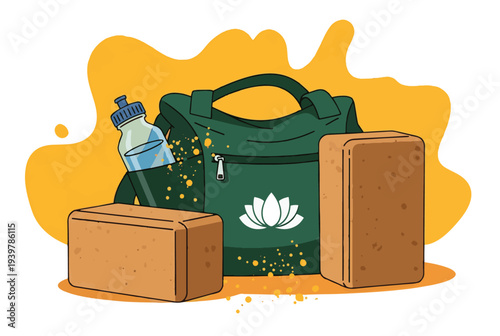 Vibrant yoga bag with lunch box and water bottle for healthy living
