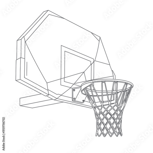 Basketball Hoop and Backboard Line Art Illustration