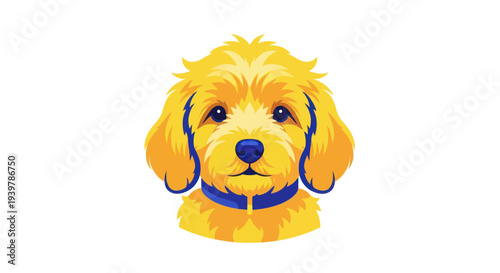 Cute Golden Doodle Dog Portrait - Adorable Puppy Face with Blue Collar