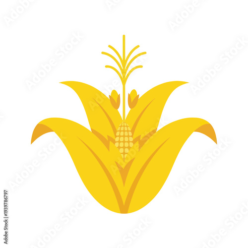 Golden Corn Plant Icon with Cob and Silk