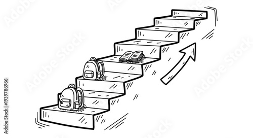 Step Ladder with Multiple Wooden Steps and Arrow.