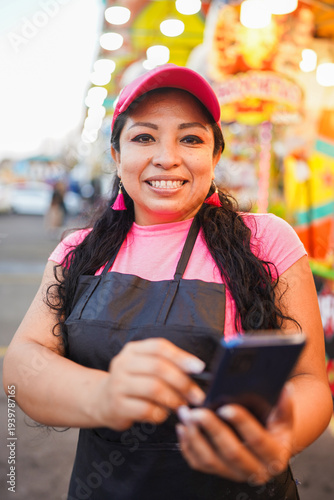 Latin American woman entrepreneur operating small business