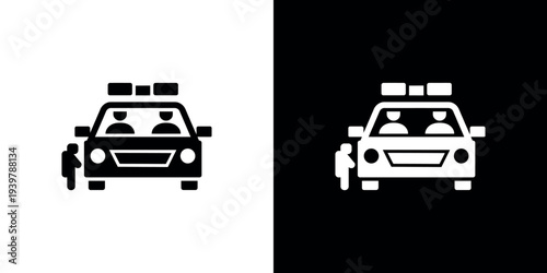 Black and white taxi cab with driver and passenger