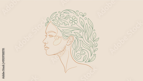 Elegant woman with floral hair design and natural beauty