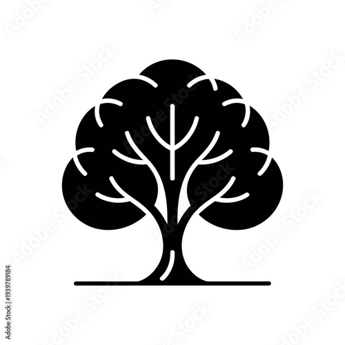 Black silhouette tree with white lines symbol