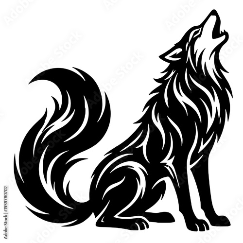 Silhouette of a shaggy wolf