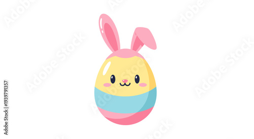 Playful Easter egg with bunny ears glows in a bright white backdrop, showcasing a cheerful cartoon-style illustration from a front-facing viewpoint today.