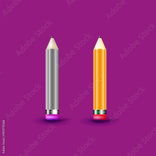 Two sharpened pencils with erasers on a bright background