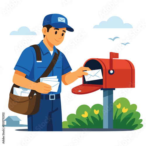 Mail carrier delivering letters to mailbox