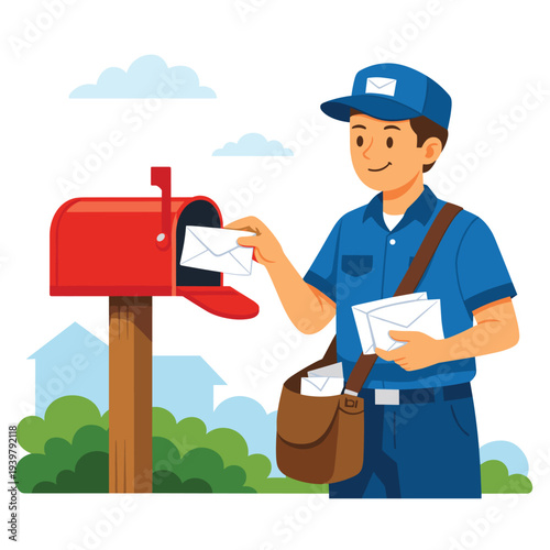 Postman placing letters in mailbox