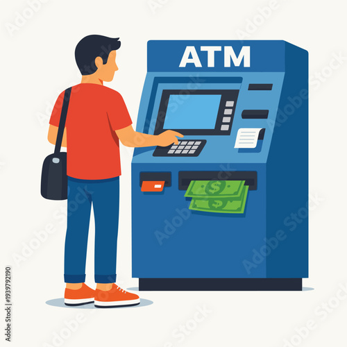Person using an ATM to withdraw cash
