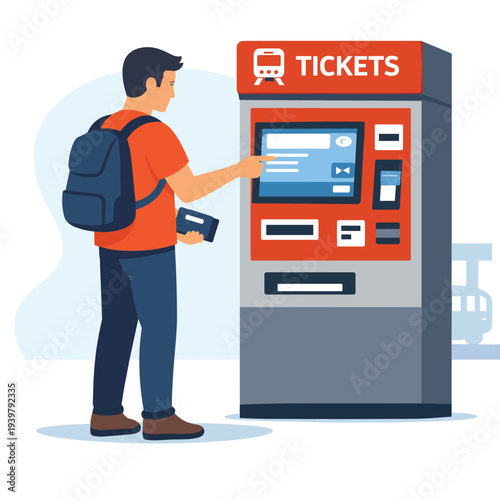 Man using ticket vending machine for public transport
