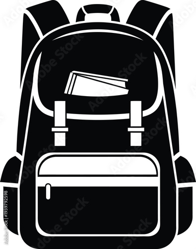 Black and white illustration of a loaded backpack