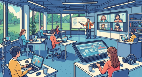 Modern Video Conference Meeting in Corporate Office.