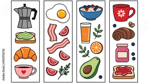 Healthy breakfast assortment coffee croissant toast and fresh juice