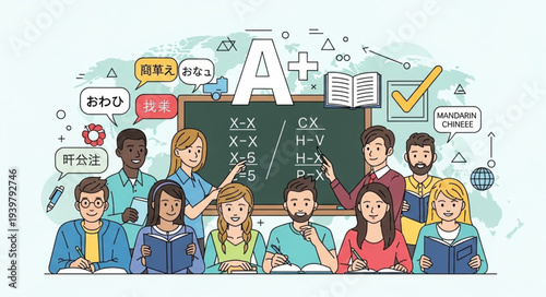 Diverse Group of Students Sitting in Classroom.