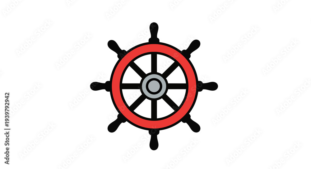 Obraz premium Ship Wheel Vector Illustration, Nautical Design, Steering Icon, Navigation Graphic for Travel