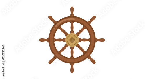 Ship Wheel Vector Illustration, Nautical Design, Steering Wheel Graphic, Navigation Concept