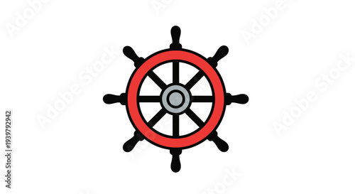 Ship Wheel Vector Illustration, Nautical Design, Steering Icon, Navigation Graphic for Travel