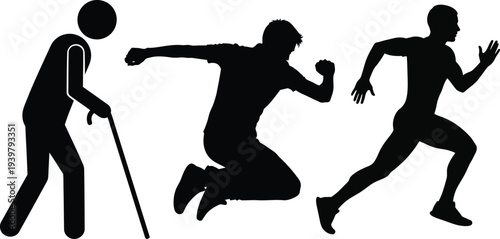 Silhouette of three athletes in different running poses