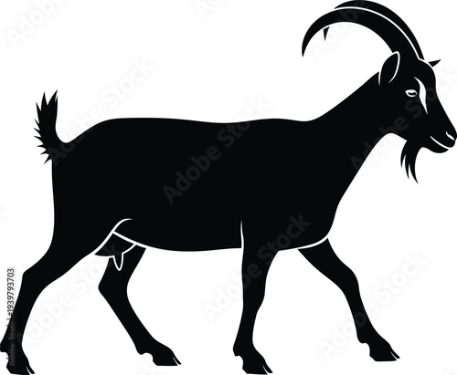 Black silhouette of a goat walking