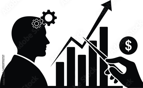 Business growth concept with silhouette of man and graph