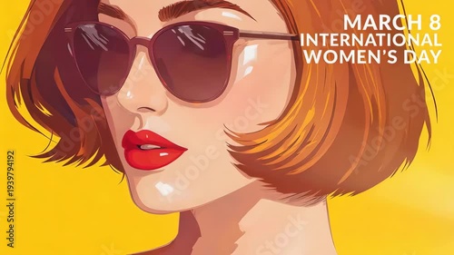 Woman Wearing Sunglasses International Womens Day Illustration.