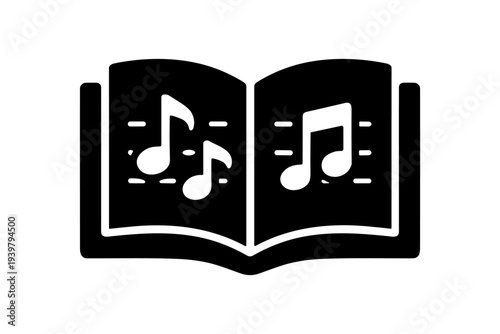 Music book and song lyrics icon solid black icon set vector illustration