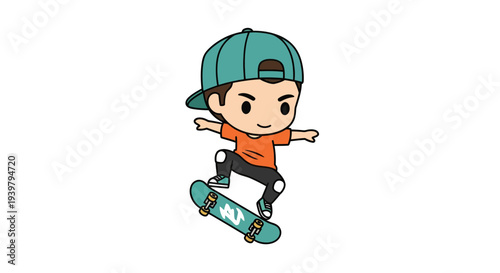 Skateboarder Vector Illustration, Cartoon Style Graphic for Sports and Recreation