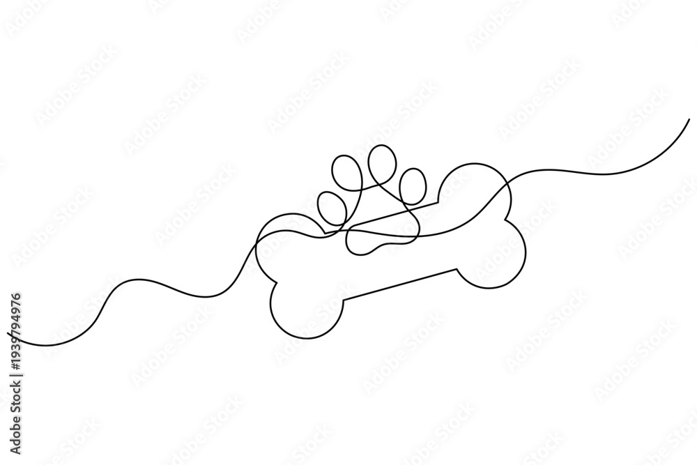 Fototapeta premium Dog Bone Continuous One Line Drawing Minimalist Pet Food Outline Vector Icon Illustration