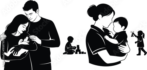 Tender family moments in black and white