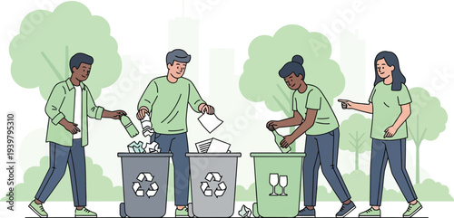 Community Effort for a Greener Earth Day People Recycling Waste Responsibly