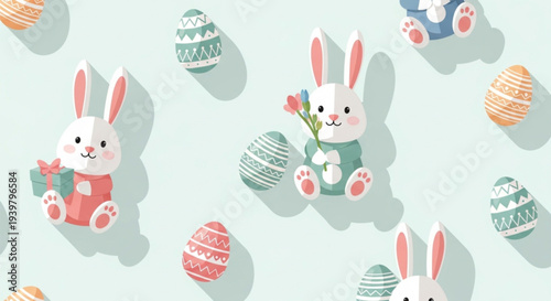 Easter celebration vector illustration featuring bunnies and eggs in a festive pattern