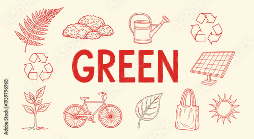 Green eco friendly lifestyle concept icons.